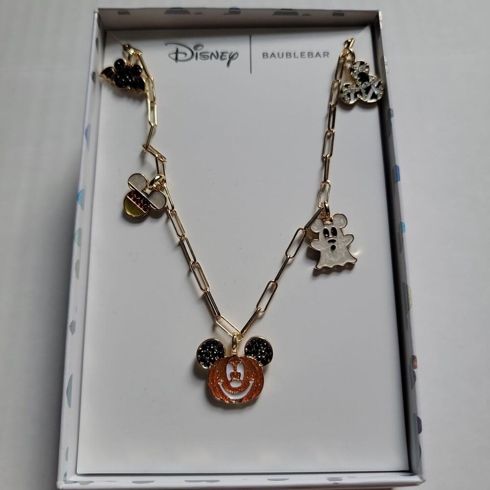 Disney x BaubleBar Mickey Mouse Halloween Charm Gold Chain Necklace NIB